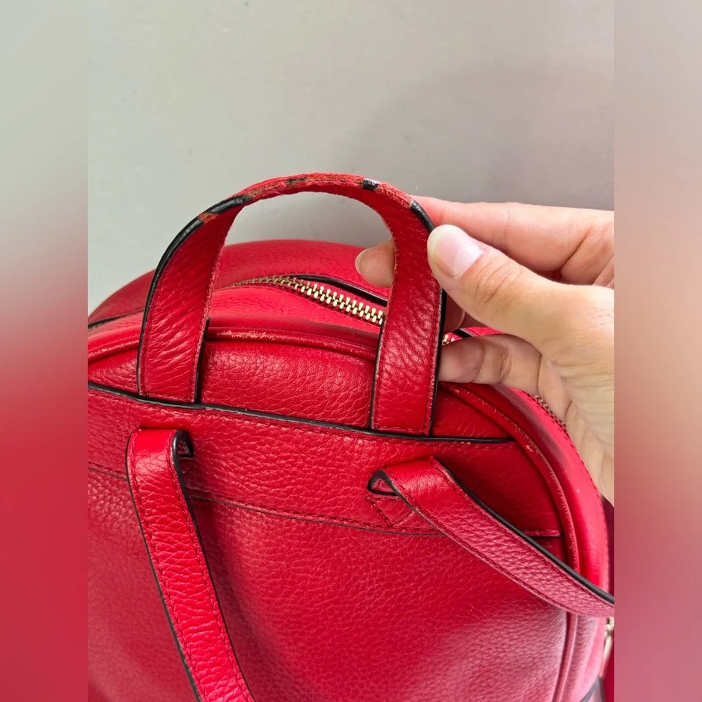 Michael Kors Backpack Abbey Medium Bag Red Pebbled Leather